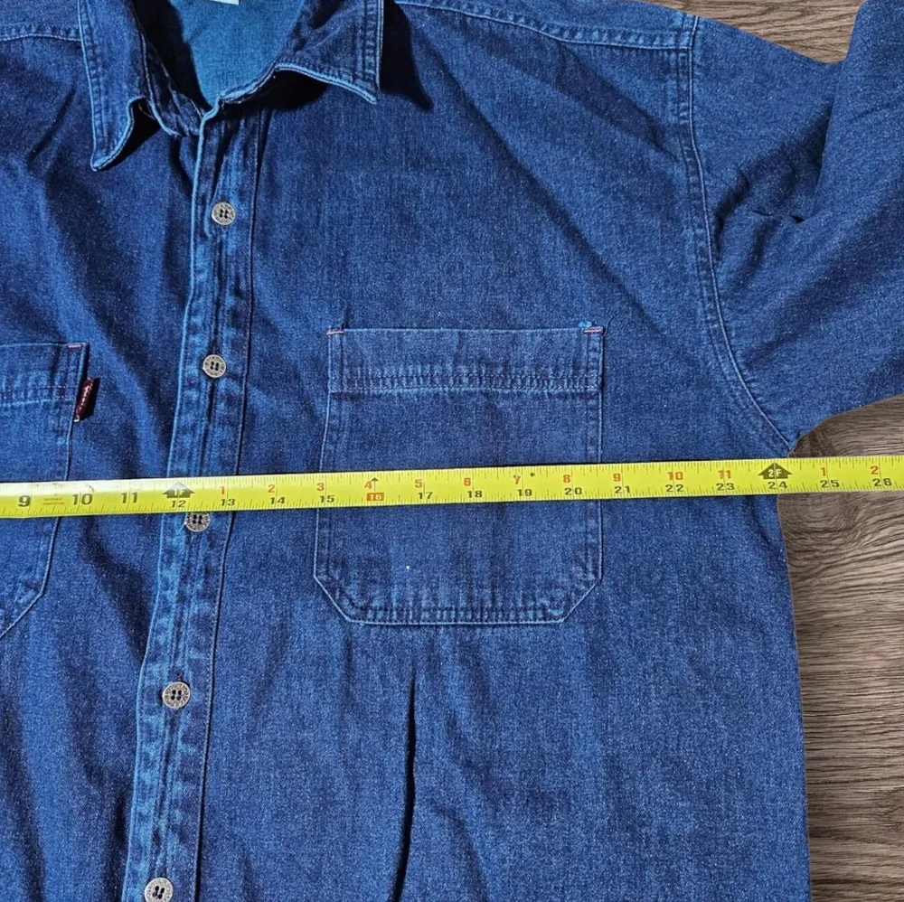 Vintage MARIO Denim Flannel L Shirt Button Up Ralph Lauren Carhartt Wrangler 90s - Picture 11 of 13